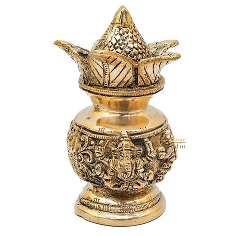 Brass Hindu Gods Engraved Kalash For Home Temple Pooja Room Dacor ...