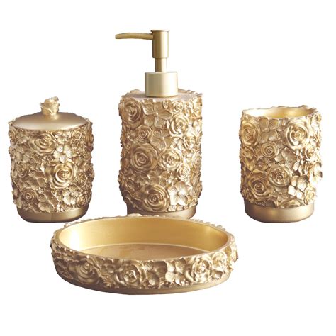 Hymmah Gold Bathroom Accessories Set Rose Design Bathroom Set Farmhouse ...