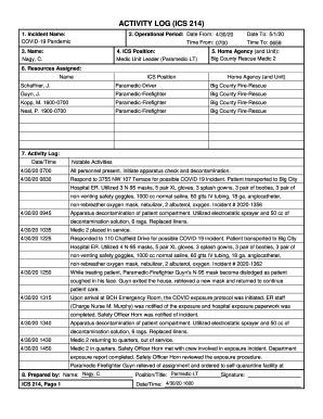 Activity Log ICS 214 - Blank Fillable Template | Fill Out, Print ...