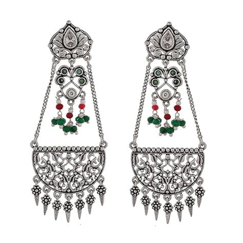 Voylla Abharan Oxidised Silver Plated Lightly Embellished Earrings ...