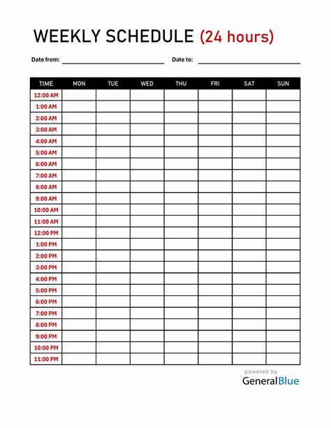 Image result for Weekly Schedule Excel Example