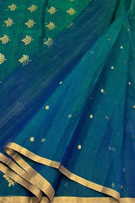 Green & Blue Chanderi Silk Saree