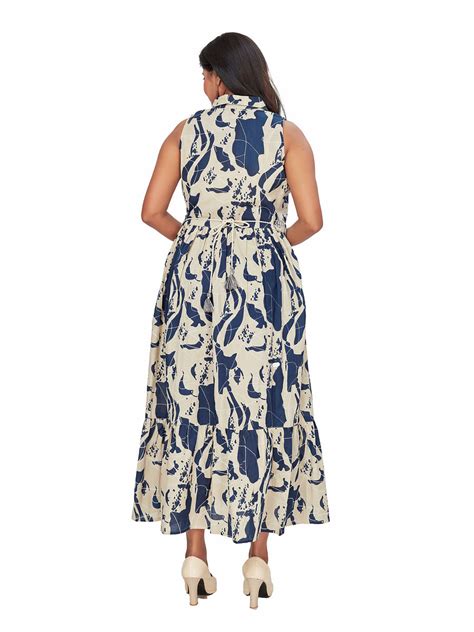 Amchoor Beige Cotton Abstract Print Dresses for Women's