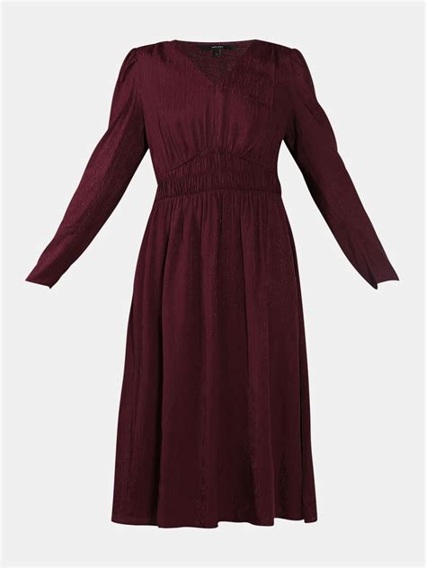 Maroon V Neck Jacquard Dress