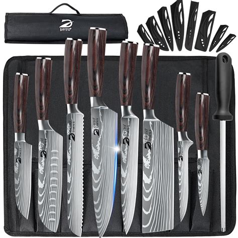 DFITO Professional Chef Kitchen Knife Set, 8 Pcs Stainless Steel Knives ...