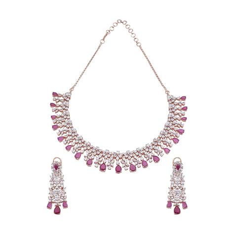 Buy Kushal's Fashion Jewellery Rose-Gold Plated Ruby Necklace Set With ...