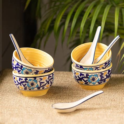 ExclusiveLane Ceramic Soup Bowl with Spoon/Soup Cups (Set of 4, 380 ML ...