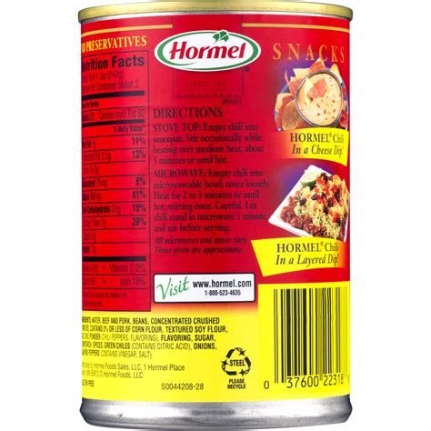 Hormel Chili With Beans Nutrition Label | Besto Blog
