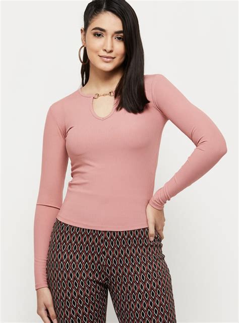 Buy Women Solid Keyhole Neckline Top Online at just Rs. 799.0 ...