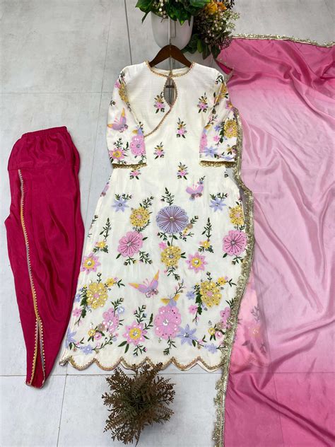 BE 418 DESIGNER WEAR EMBROIDERED BOAT NECK TOP WITH TULIP SALWAAR AND ...