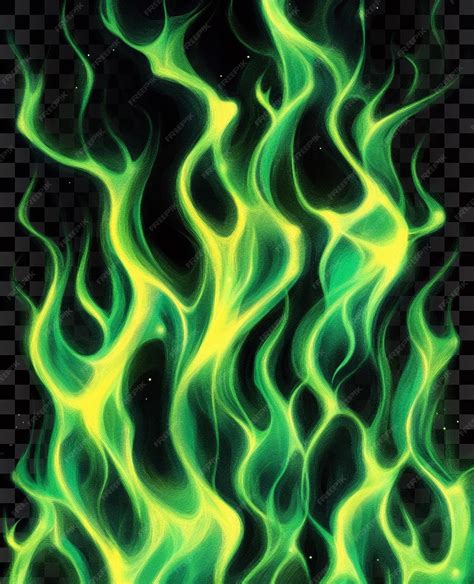 Digital drawing of flames in yellow and green on transparent background ...