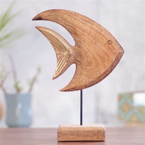 Kezevel Wooden Fish Table Decor - Brown and Golden Showpieces for ...