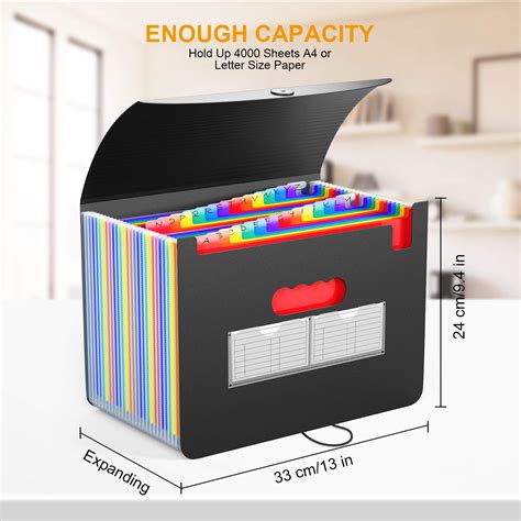 26 Pockets Accordian File Organizer/Expanding File Folder A4 Letter ...