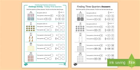 Finding Three Quarters - Fractions Challenge Worksheet