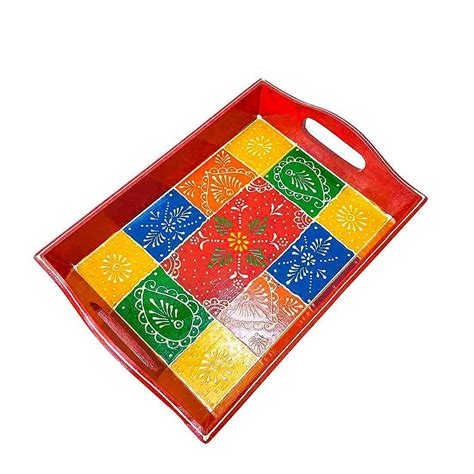 APKAMART Wooden Tray | Serving Trays with Handles (11 inch, Multicolor ...