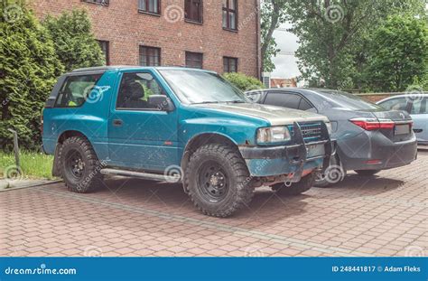 Old Classic Veteran Blue 4wd Offroad Car Opel Frontera Two Doors with Big Massive Solid Black ...