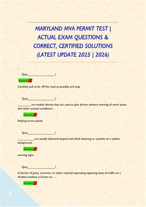 MARYLAND MVA PERMIT TEST | ACTUAL EXAM QUESTIONS & CORRECT, CERTIFIED ...
