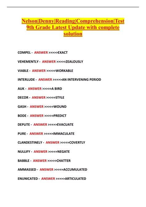 Nelson|Denny|Reading|Comprehension|Test 9th Grade Latest Update with ...