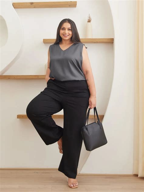 Women Plus Size Black Wide Leg Pants