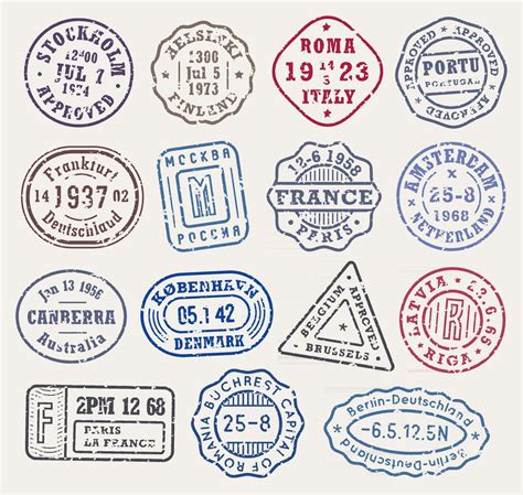 Retro stamps with scabies, cities stamp set on an envelope for vintage ...