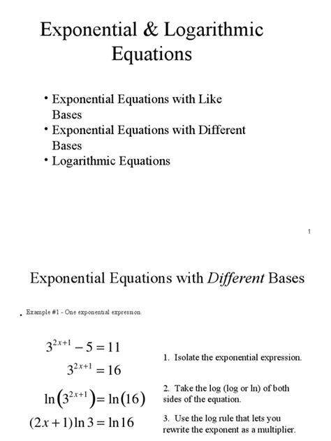 Exponential & Logarithmic Equations | Download Free PDF | Logarithm | Mathematical Analysis