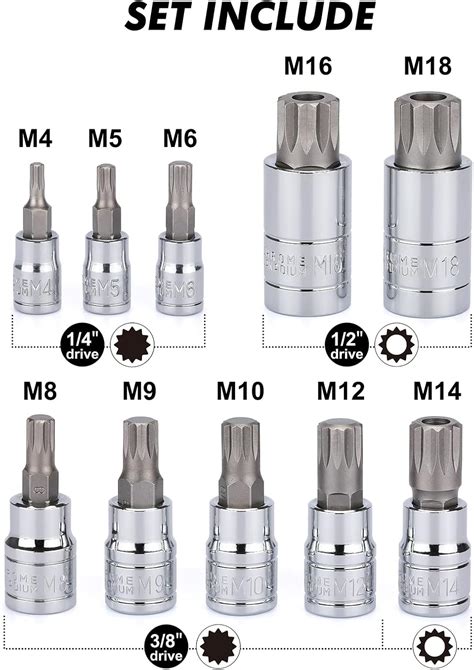 Buy CASOMAN 10 Piece Spline Tip Bit Socket Set, M-Type, S2 and Cr-V ...