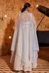 Buy Blue Silk Embroidery, Sequins, Utsav Sheer Floral Border Cape ...