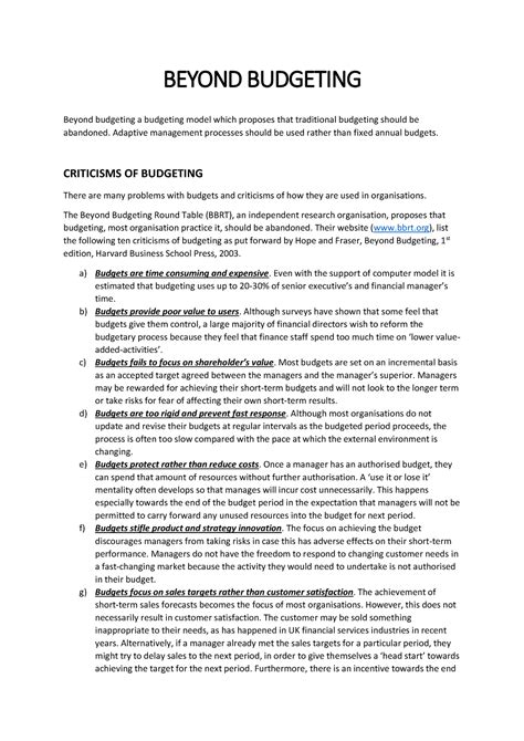 Beyond Budgeting - BEYOND BUDGETING Beyond budgeting a budgeting model ...