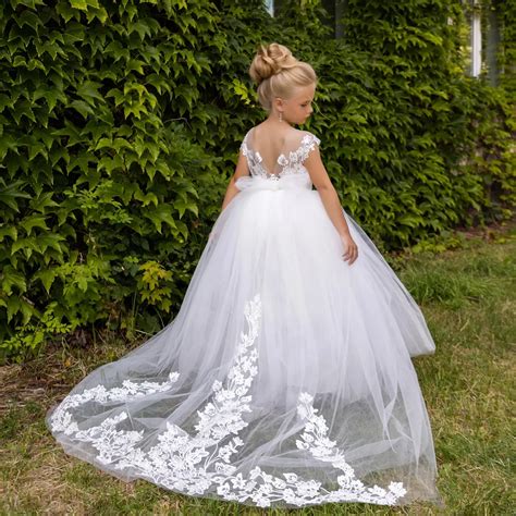 Infant Wedding Gowns Ivory Tulle Lace Ballgown With Train For Babies ...