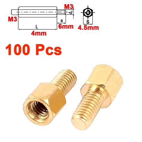 Buy Unique Bargains 100Pcs M3 Thread 4+6mm Screw Threaded Brass Hex ...