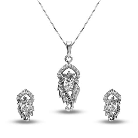 Buy 925 Sterling Silver Jewellery Heart Design Studded Necklace Set for ...