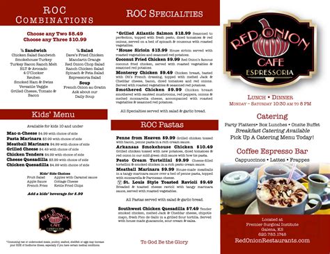 Red Onion Espressoria menu in Joplin, Missouri, USA