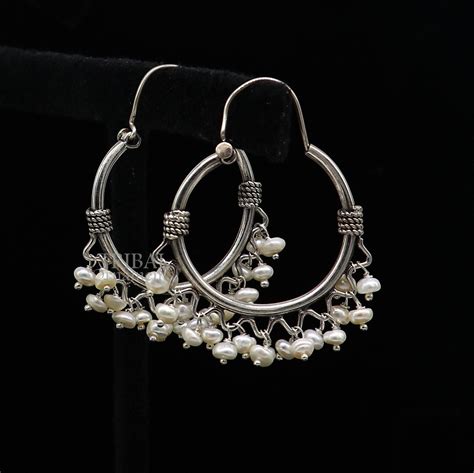 925 sterling silver handmade hoop earring, fabulous Bali, hanging ...