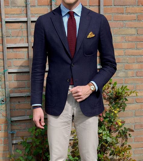 Beige chinos and blue jacket | Mens outfits, Navy sport coat, Menswear