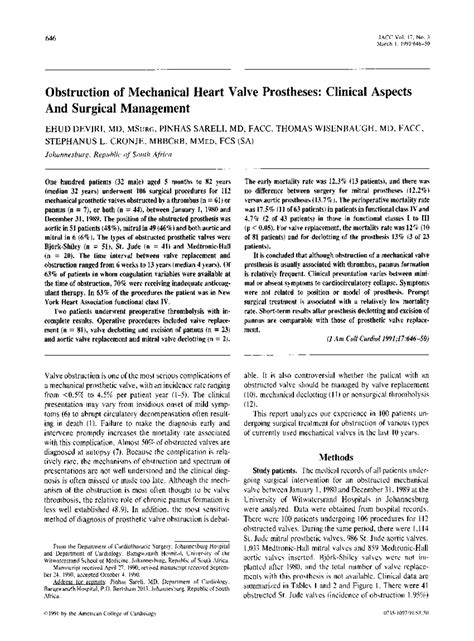 Obstruction of Mechanical Heart Valve Prostheses: Clinical Insights ...