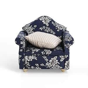 Buy Doll House Miniature Furniture, Mini Sofa, Blue with White Floral ...