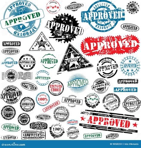 Approved Rubber Stamps Collection Stock Vector - Illustration of admit ...