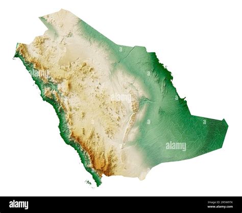 Saudi Arabia. Detailed 3D rendering of a shaded relief map with rivers ...