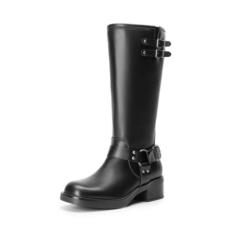 DREAM PAIRS Women's Knee High Boots Side Zipper Motorcycle Boots Square ...