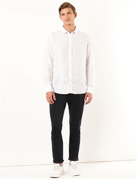 Buy Linen Mix Printed Collar Neck Shirt at Marks & Spencer