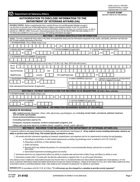 Va Form 21 4142 Fillable - Printable Forms Free Online