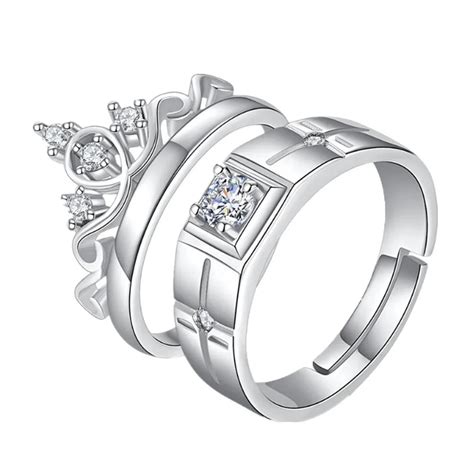 Premium Silver Plated Crown Adjustable Couple Rings Set – Vembley