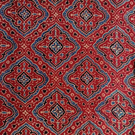 Modal Silk Ajrak Rust With Geometric Pattern Hand Block Print Fabric ...