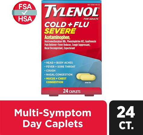 Tylenol Pastillas de medicina severa para resfriado y gripe para fiebre dolor tos y congestión ...
