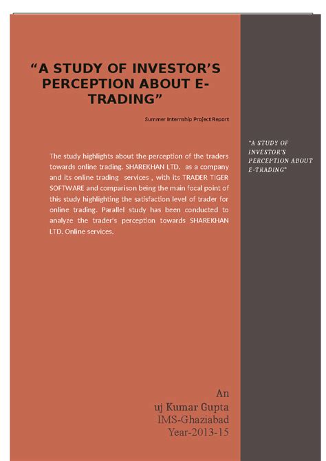 Perception Study on Online Trading: SHAREKHAN LTD. Internship Report ...