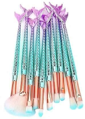 SIRF TUM 7 Soft Bristle Beauty 10 pcs Mermaid Makeup Brush Set Chubby ...