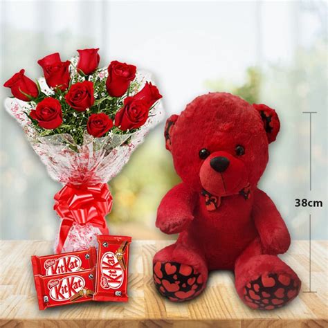 Kit kat 3,10 red rose bunch colourful teddy 38cms (teddy is given acco