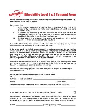 Fillable Online Bikeability Level 1 2 Consent Form - Site Fax Email ...