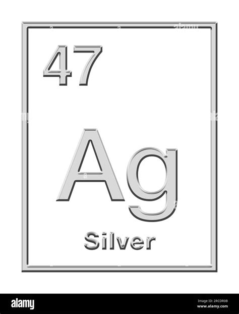Silver, chemical element from periodic table, with relief shape. Noble ...