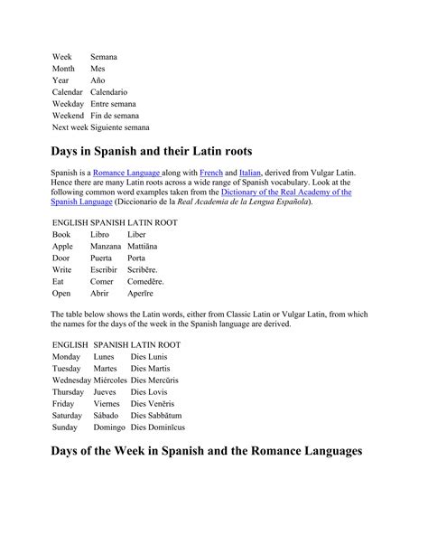 Spanish Days of The Week | PDF